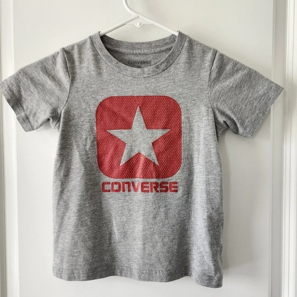 Kids sz4 Converse Gray Graphic Logo‎ T-Shirt Top Retro Playclothes School